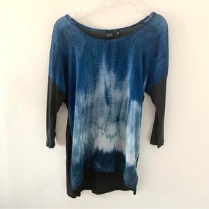 BLUE Saks Fifth Avenue Asymmetrical 3/4 Sleeve Top Sz M